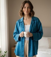 Victoria's Secret S small Sleep Night Shirt Aqua Blue Jacquard Gold Label 156