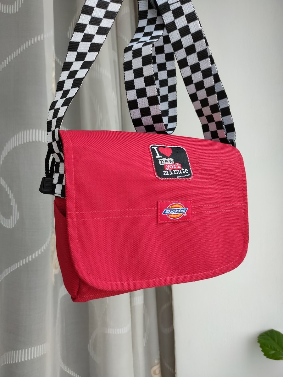 Dickies Yak Pak Vintage Messenger Bag Red Checkered Strap I Love