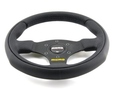 Volant Sport MOMO Style 350mm - Cuir Suédé - Rayons Jaunes - Universel Voiture De Course
