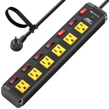 6-Outlets Surge Protector Power Strip Individual Switches Flat Plug 6ft Cord