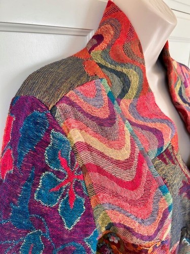 Soft Surroundings Kimono Jacket XS Art to Wear Op Art Embroider Floral Patchwork - Picture 5 of 21