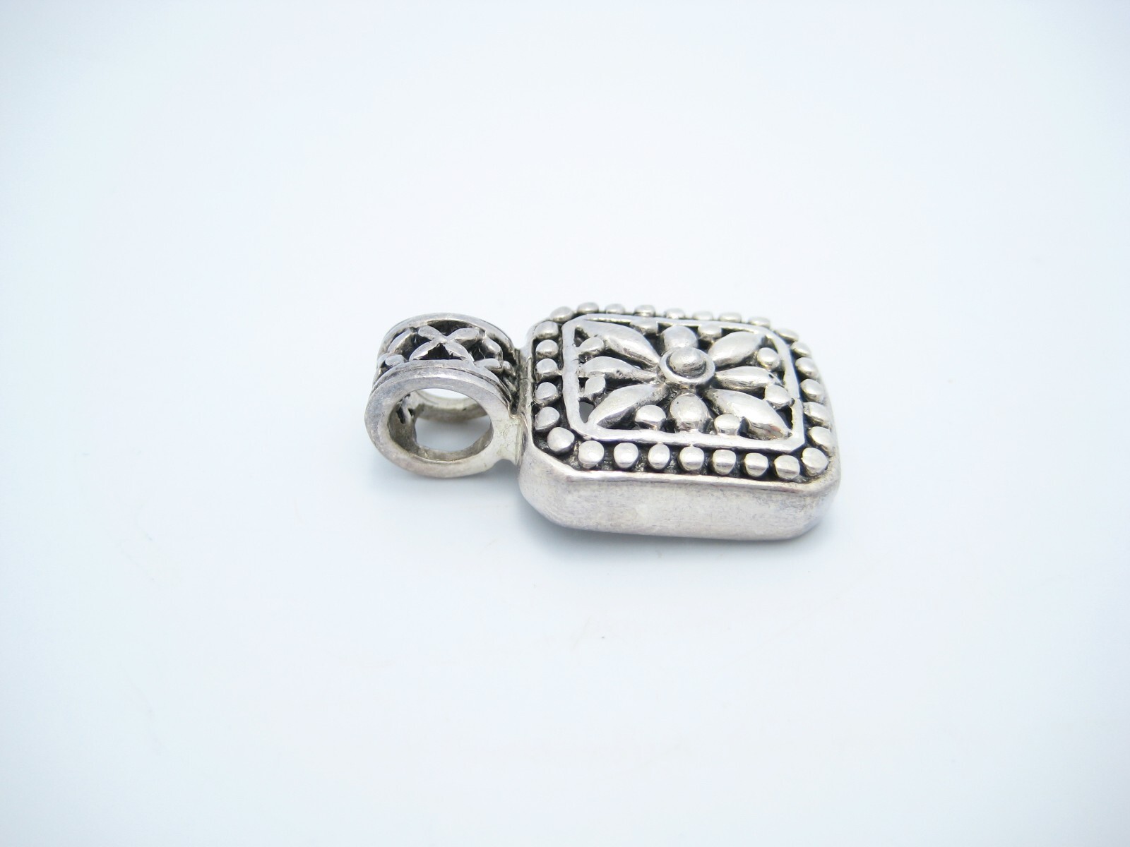 Sterling Silver NF Rectangular Flower Design Pend… - image 2