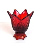 Fenton Art Glass Ruby Red Amberina Embossed Leaf 2 Way Votive or Candle Holder
