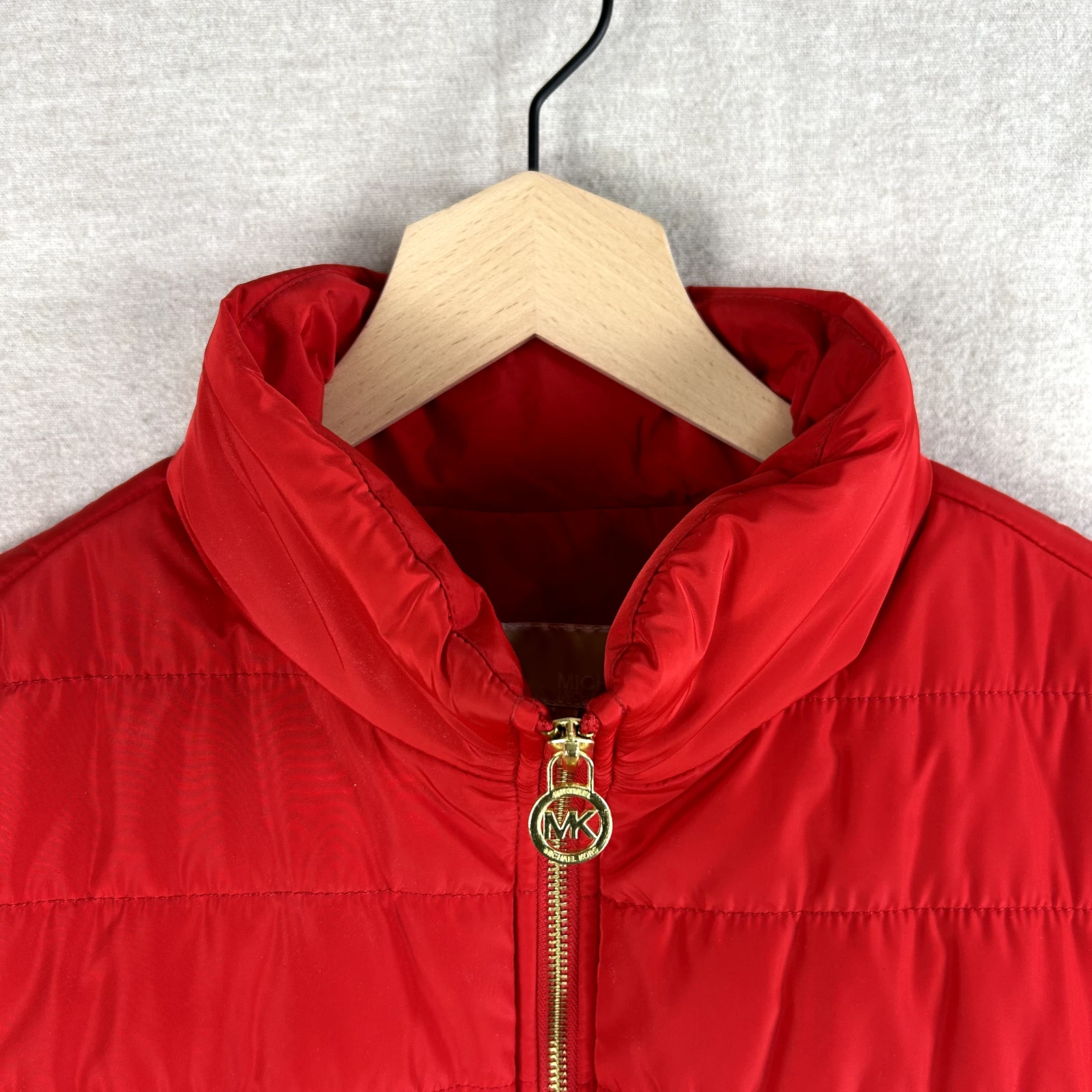 Gilet imbottito trapuntato donna Michael Kors taglia 1x rosso ciliegia outdoor cerniera oro