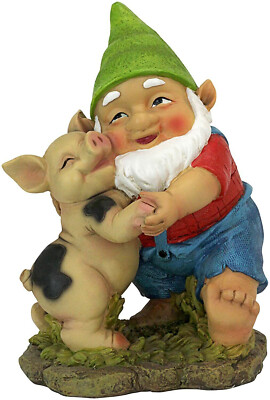 Design Toscano glücklich wie ein Schwein im Slop Wichtel, vollfarbig realistisch Outdoor Indoor