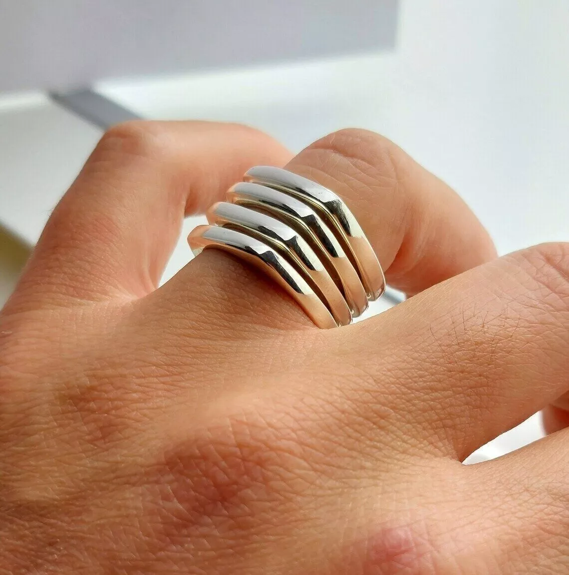 Silver chunky 2024 ring set