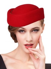 Red Wool Felt Beaded Fascinator Hats Cocktail Wedding Dress Millinery Beret Hat