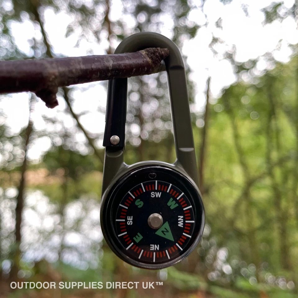 Compass Carabiner Thermometer 3in1 Outdoor Hiking Bushcraft Survival EDC KeyRing - Image 2 of 4