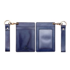 Leather Portable Vertical Business Card Cases Work ID Badge Holder