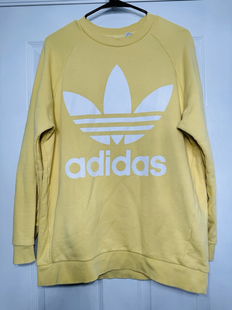 Adidas Logo Stripes Sweatshirt Mens Medium Yellow White Outdoor Trefoil