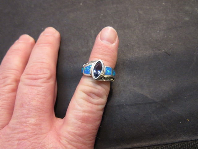 Sterling  Silver opal    Amethyst Ring - image 6