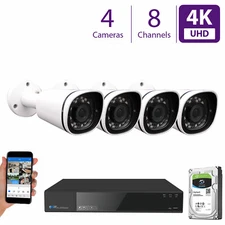 8CH NVR Security Camera System w/ 4 x 4K 3X Optical Zoom Microphone Camera (2TB)