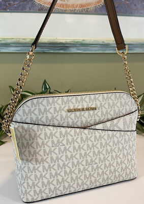 MICHAEL KORS JET SET TRAVEL MEDIUM DOME CHAIN CROSSBODY BAG TOTE MK VANILLA LOGO