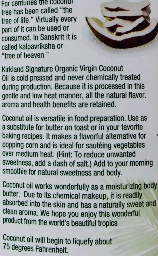 Nuevo aceite de coco Kirkland 100 % orgánico - virgen prensado en frío sin refinar, 84 FL OZ Foto 4 de 4