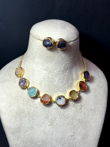 Necklace with stud Natural Rough Stone Gift For Her .