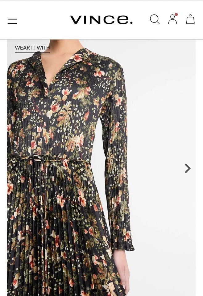 Vestido de manga larga plisado satinado Vince Orchid Vine - Talla 2 Foto 3 de 4
