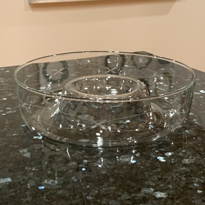 Princess House crystal z-cut chip  n dip server fruit veggie shrimp bowl #401Z