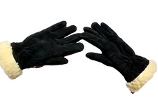 Gloves Ladies Blk Suede Leather, Faux Fleece Lining  Cuff, Size Measure in Pics