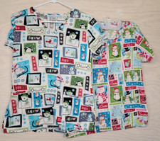 SB Scrubs Womens SZ XS Scrub Tops Lot Of 2 Christmas Snowman Polar Bears Holiday