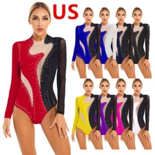 Womens Jumpsuit Gymnastics Leotard Skating Long Sleeve Ballet Dance Bodysuit