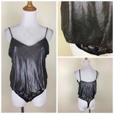 INTIMATELY FREE PEOPLE Womens sz XS Silver Shimmer Black Lace Thong Bodysuit