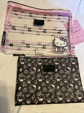 IMPRESSIONS Hello Kitty Slim Pouch Set Black/ Pink NWTzipper Cosmetic Makeup Bag