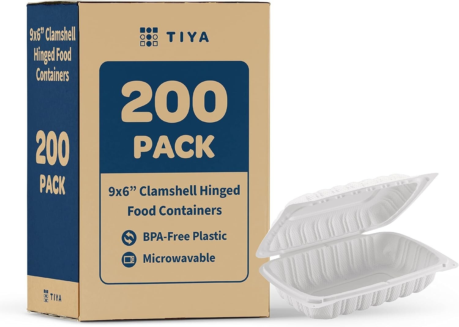 Stackable TIYA 9x6 Clamshell Containers for Bulk Meal Prep