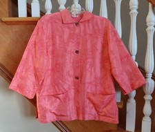 Coldwater Creek Coral 100 SILK Embroidered Button Front Jacket Blazer Womens M