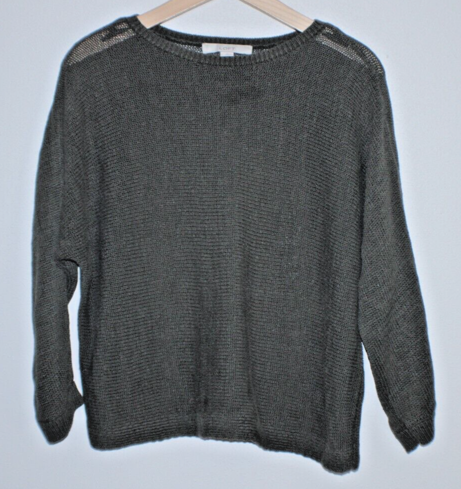 Loft Knit Sweater Size L Large Crew Dark Green Cotten Blend Fast USA Shipper
