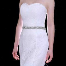 Crystal bridal belt on white sash