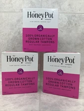 3 Boxes! The Honey Pot Company. 100% Organic Regular Tampons - 54 Total