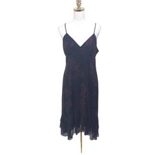 Y2K Vintage Whimsigoth Black Red Glitter Floral Ruffle Midi Dress L Made in USA