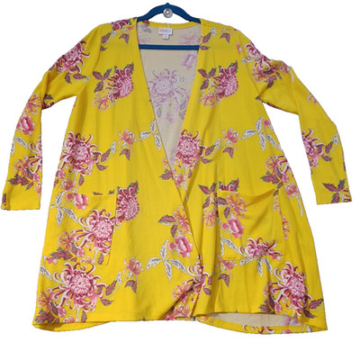 LuLaRoe Caroline Open Cardigan Sweater  - Medium- Yellow Floral - NWT