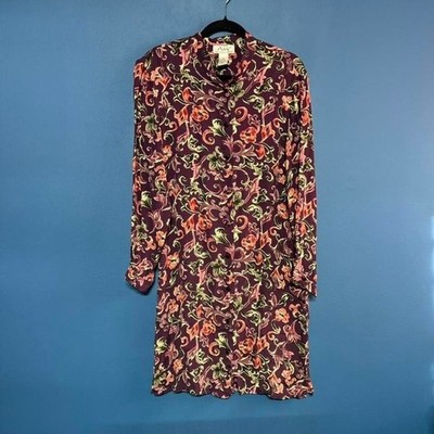 Vintage 90s Shirt Dress Women's Size Small Adini Purple Button Floral Retro