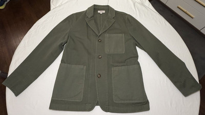 Wallace Barnes Tessuti Sondrio Olive Green Cotton Workwear Chore Coat Blazer 40S