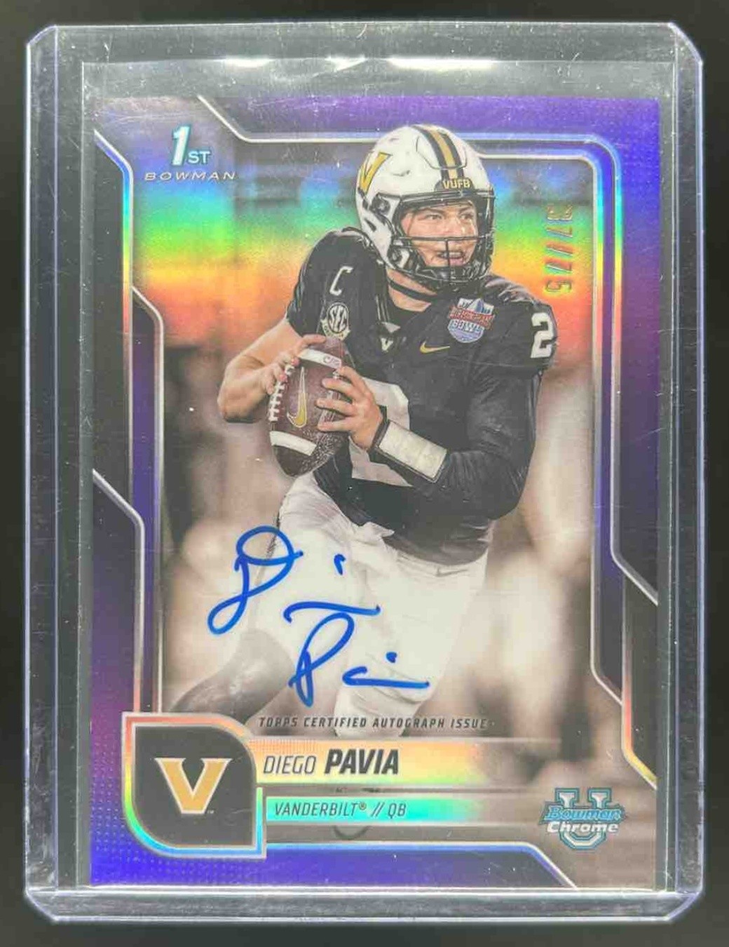2025 Bowman Chrome U Diego Pavia Auto 1st Prospect Purple Refractor #37/75