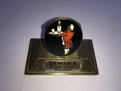 C1920s VINTAGE DEWAR'S ''WHITE LABEL'' WHISKY EMAILLE WERBUNG MENÜHALTER