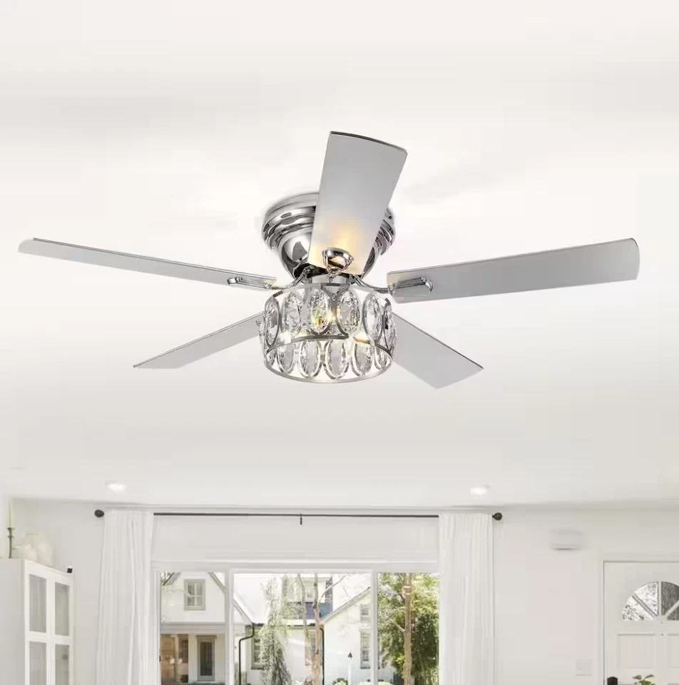 Breezary Jemore 52 in. Indoor Flush Mount Chrome Crysral Ceiling Fan with Light - Image 2 of 4