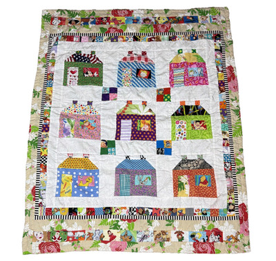 Unique Character House Patchwork Quilt - Handcrafted Nursery Bedding I Spy 43x35