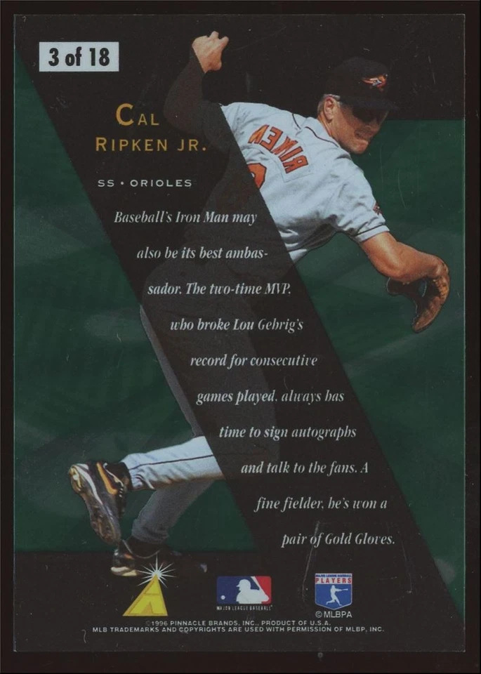 Cal Ripken Jr #3 1996 Pinnacle бейсбол команда Zenith Z Baltimore Orioles MLB SP - Изображение 2 из 3