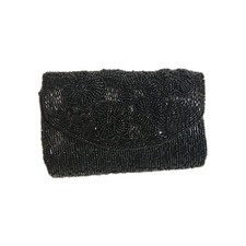 Vintage Bijoux Terner Beaded Black Evening Clutch Bag 5.5"