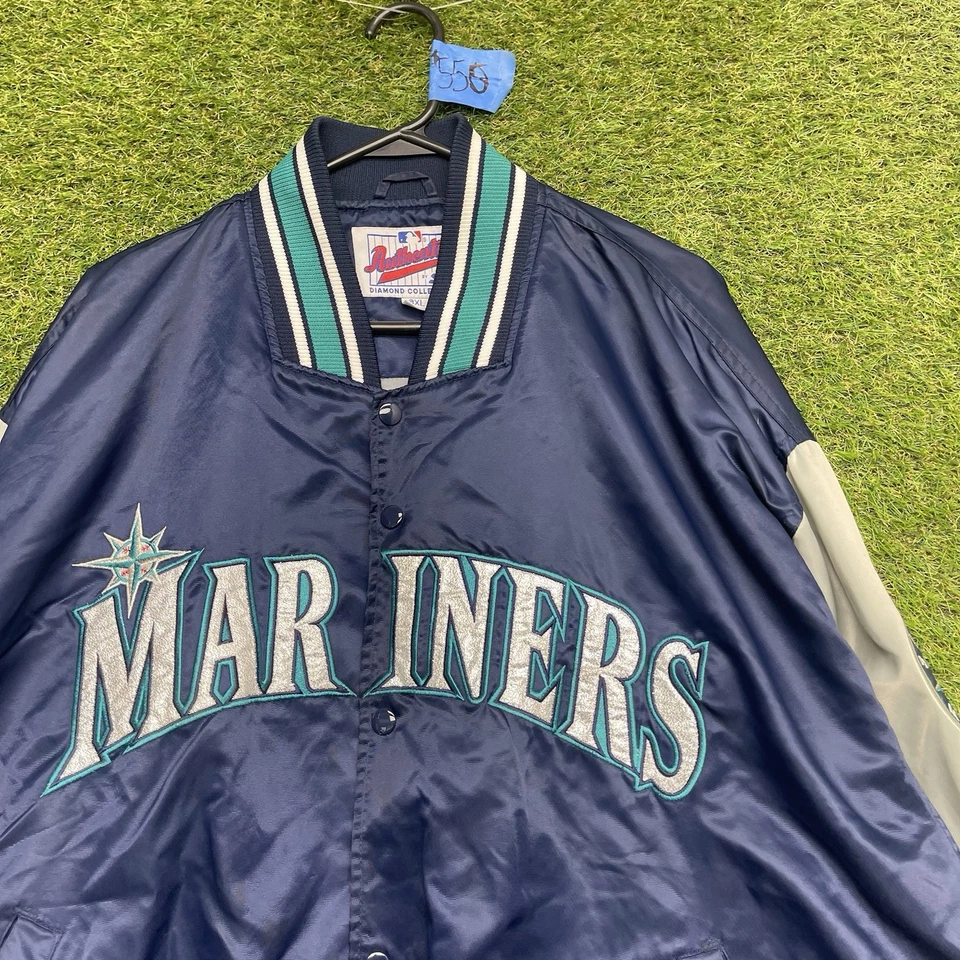 Vintage Seattle Mariners Starter Jacket Mens 3XL Diamond Collection Satin Snap - Image 3 of 4