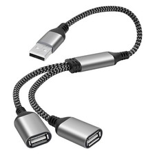 USB Splitter 1-in-2 Out Y-Adapter 1 Feet, A Male to 2 Dual Female