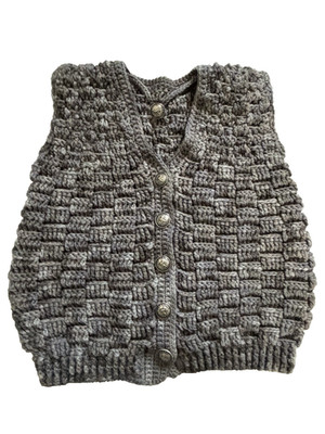 Handmade Crochet Kids Vest Gray Button Up Unisex Size 4 6 Craftcore Cottagecore