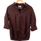 Uniqlo Women's 100% Premium Linen Long-Sleeve Button Up Shirt Dark Brown Size S