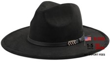 Pro Celia Wide Brim Fedora Hat for Men Women Big Rancher One Size Belt-black