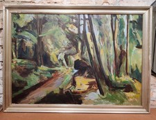 POSTIMPRESSIONISTIC FOREST , original oil painting, 1960-1999