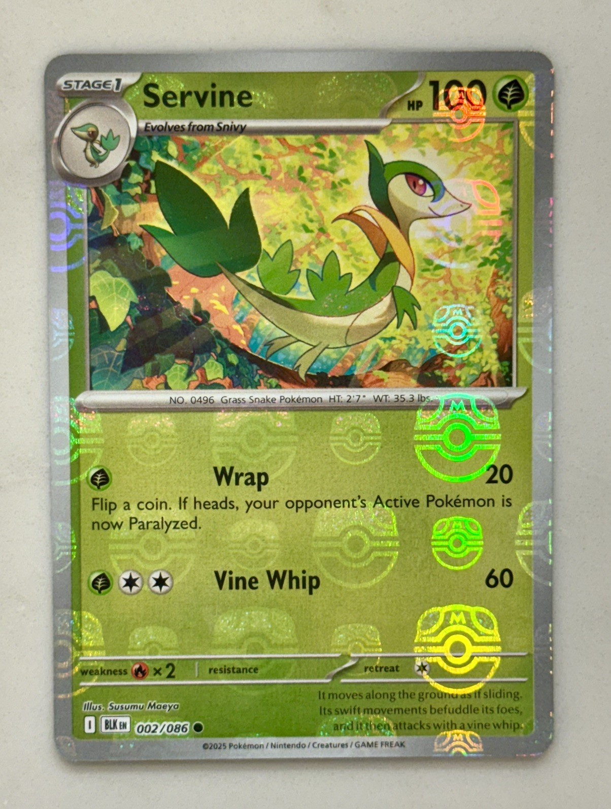 Pokemon Servine Master Ball Black Bolt Masterball Poke Ball 002/086 - NM/Mint