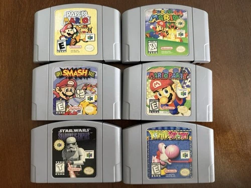N64 Game Lot With Paper & Super Mario 64, Smash Bros., Star Wars, & Yoshi Story