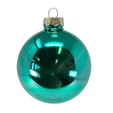 3.25 Inch (80mm) 4 count Shiny Teal Green Glass Ball Christmas Ornaments